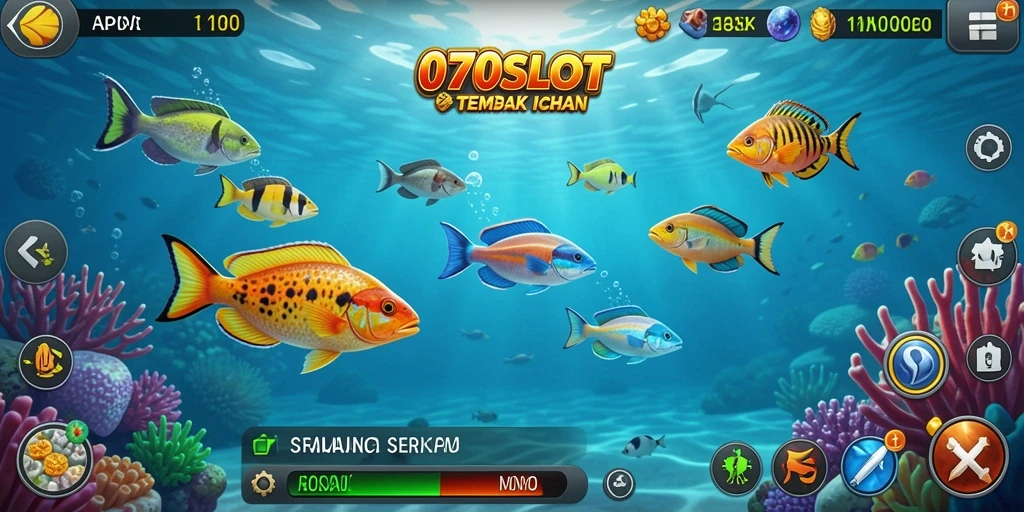 Tampilan gameplay menarik dari 070SLOT dengan ikan berwarna-warni.
