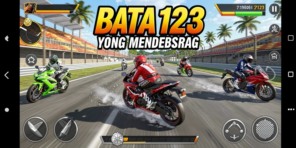 Screenshot BATA123 menampilkan aksi balap motor yang intens dan mendebarkan.