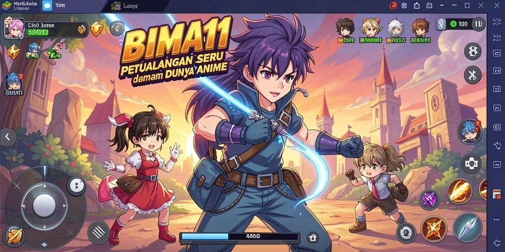 Tampilan seru gameplay BIMA11 dengan karakter anime favorit.