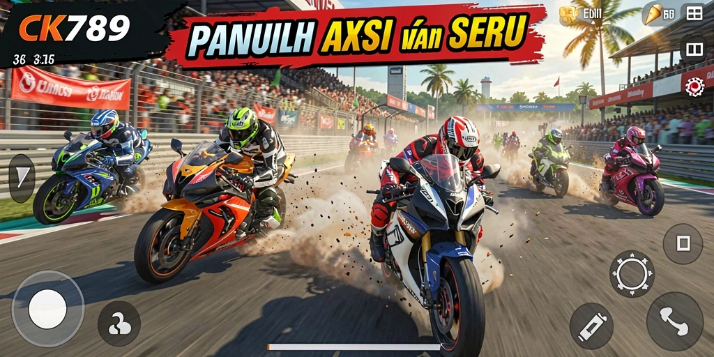 Gamer bersaing dalam balapan motor yang seru dan cepat.