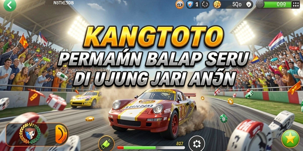Screenshot KANGTOTO menampilkan aksi balap yang mendebarkan.