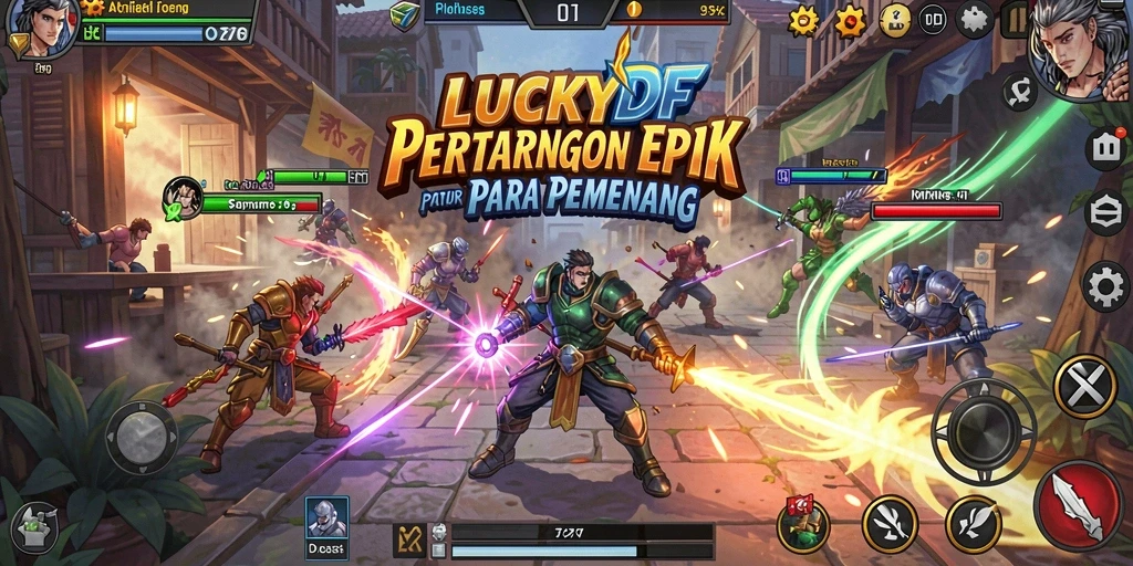 Screenshot gameplay LUCKYDF menampilkan pertarungan intens dengan efek visual yang menakjubkan.
