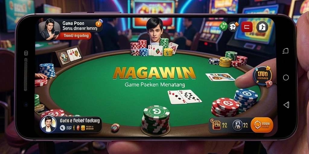 Screenshot gameplay NAGAWIN menampilkan aksi Poker yang mendebarkan.