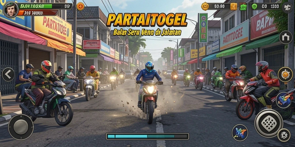 Screenshot gameplay PARTAITOGEL dengan aksi balapan yang mendebarkan.