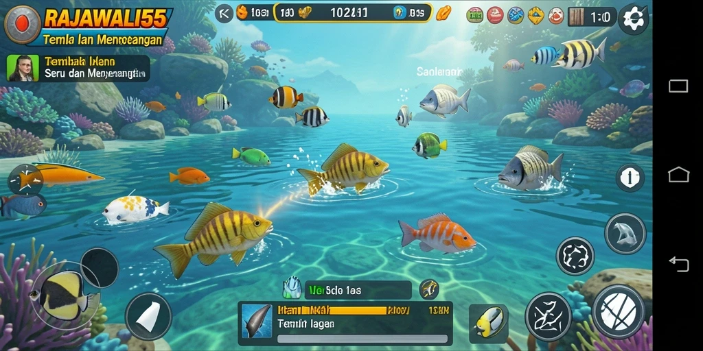 Screenshot utama RAJAWALI55 menampilkan aksi Tembak Ikan yang seru.