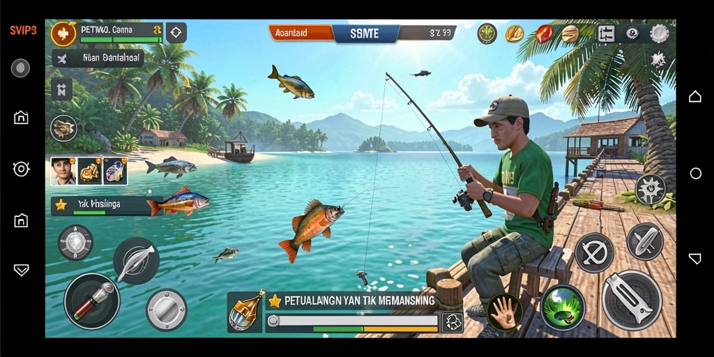 Gameplay SVIP3 yang menegangkan saat menangkap ikan.