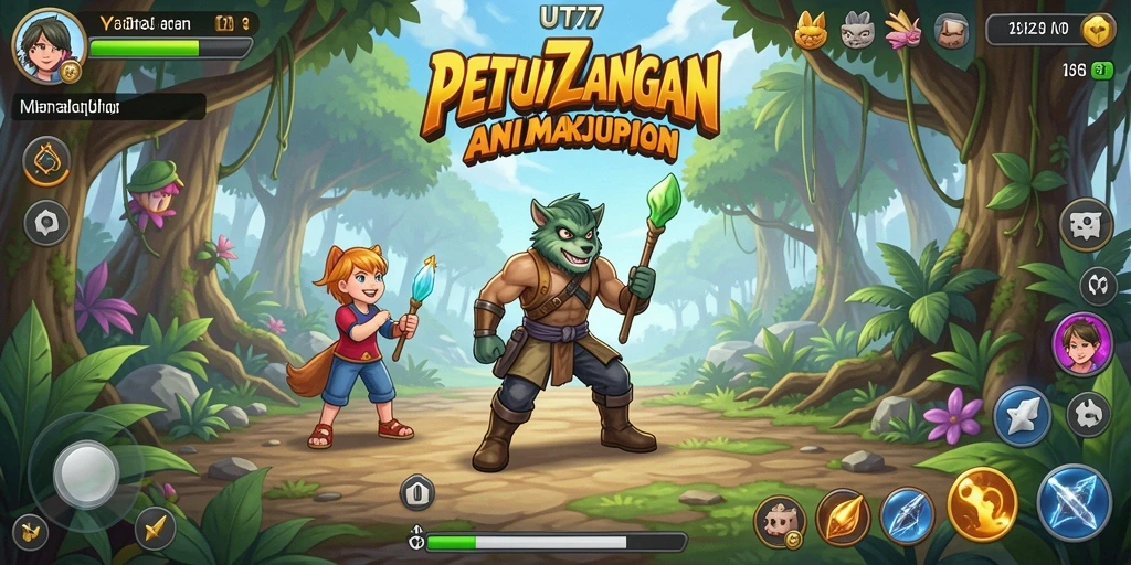 Tampilan gameplay UT77 yang penuh aksi dan karakter anime.