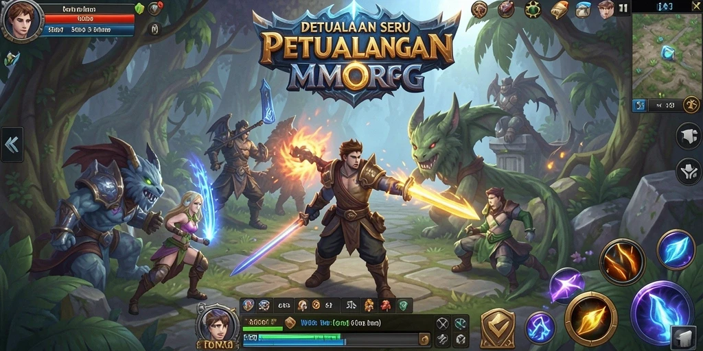 Tangkapan layar gameplay W67 menunjukkan pertempuran epik antar karakter MMORPG.