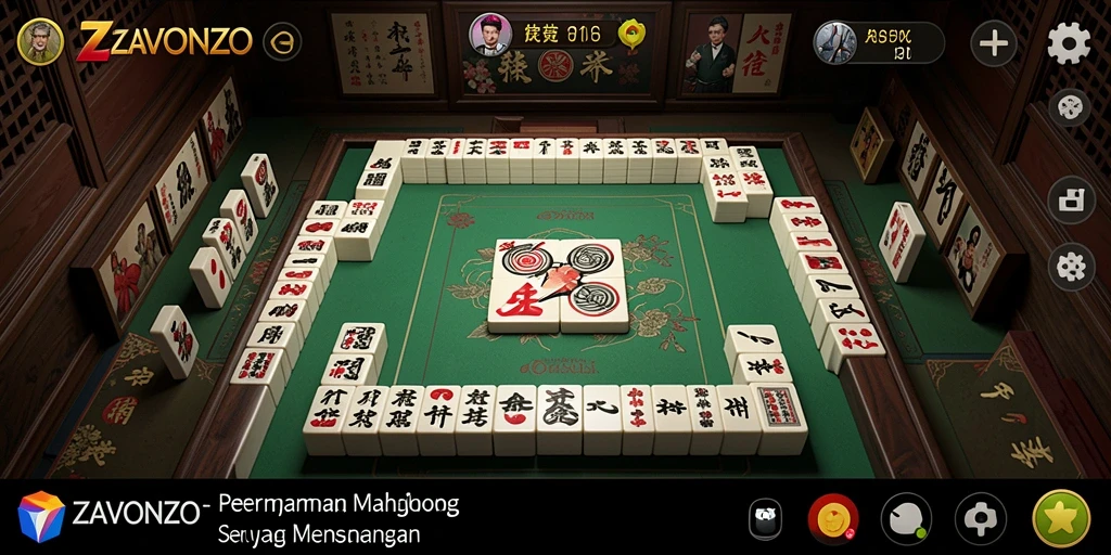 Screenshot gameplay ZAVONZO menampilkan aksi mencocokkan ubin Mahjong.